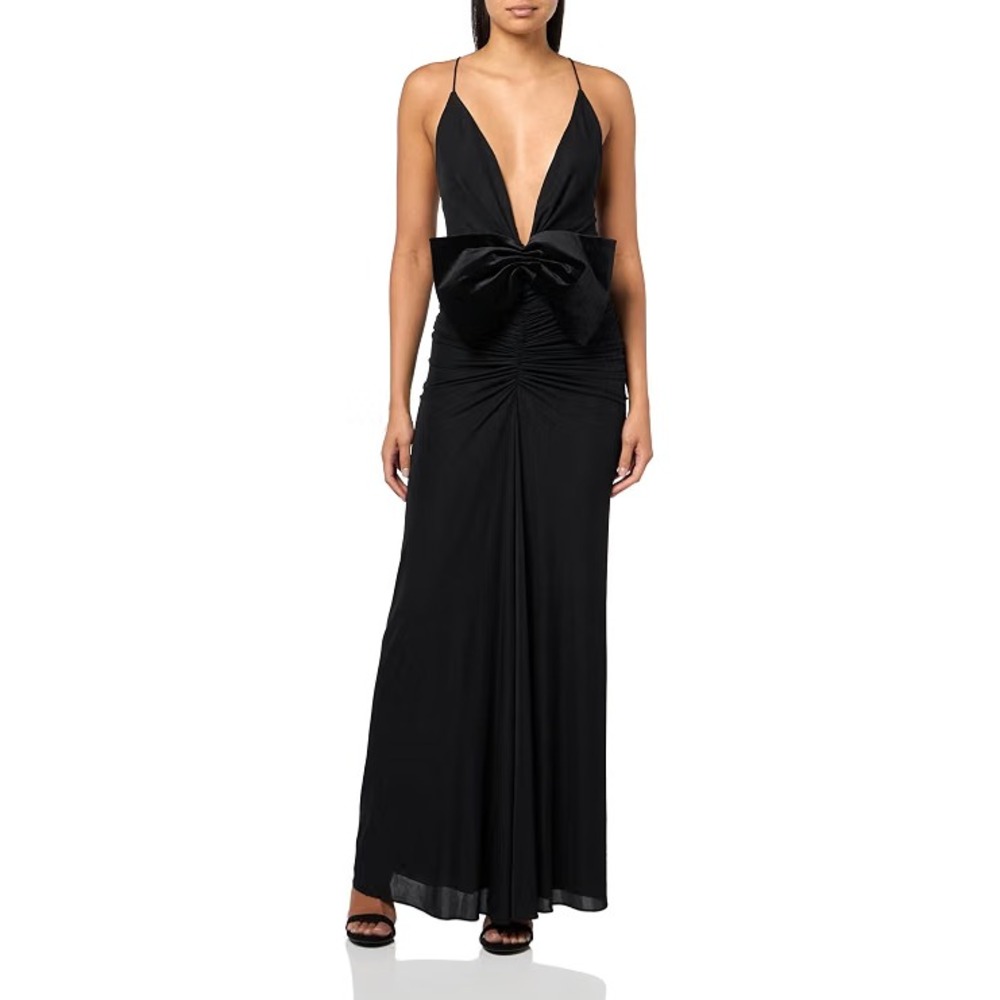 Ronny Kobo Women's Valeria Jersey w/ Velvet Bow Detail Maxi Black Dress New $350